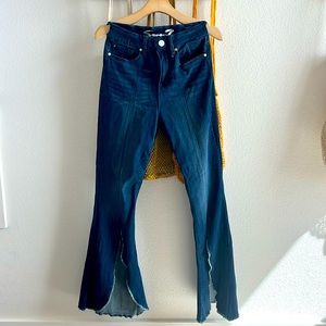 Seven7 flare split jeans with raw edge hem